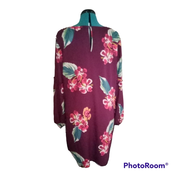 Women's Loft Floral Midi Shift Dress Burgundy XL - Picture 3 of 5